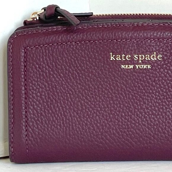 Kate Spade Knott Bifold Slim Snap Wallet Womens Cherry Red Leather Zip - Picture 6 of 7